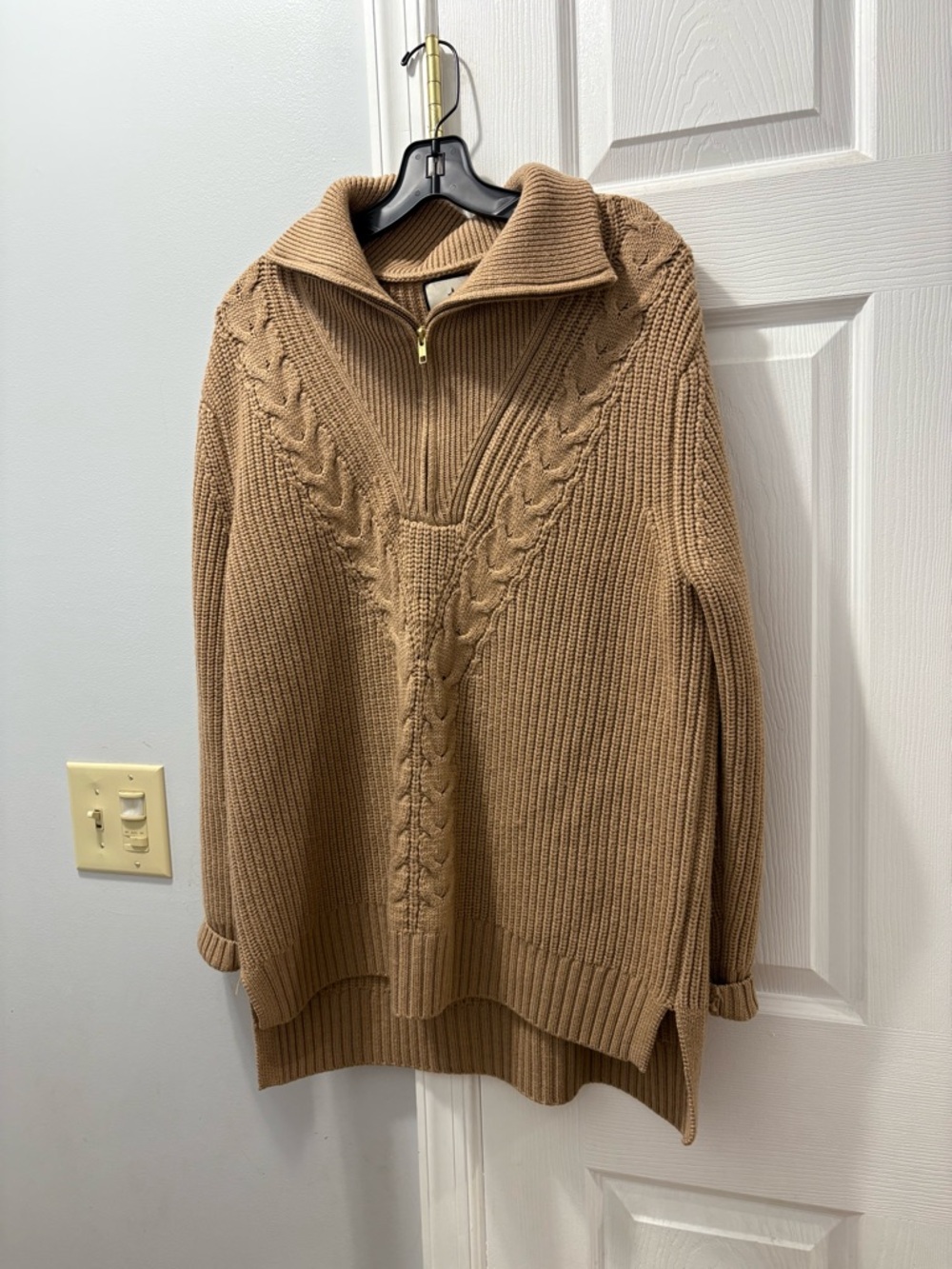 Tuckernuck Estella Wool  Quarter Zip Sweater In Camel/ Tan Size Large